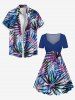 Robe Feuille Tropicale Colorée Imprimée de Grande Taille - Bleu 2X