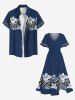 Plus Size Flower Leaf Geometric Blocks Print Hawaii Split Pocket A Line Midi Dress -  