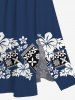 Robe mi-longue trapèze grande taille à imprimé géométrique et feuilles fleuries hawaïennes avec poches fendues - Bleu profond XXS