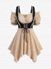 Haut corset 2 en 1 grande taille, épaules dénudées, manches bouffantes, volants texturés, lacets, bordure florale, crochet, mouchoir - Champagne M | US 10