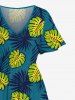 Plus Size Tropical Leaves Dip Dye Ombre Print Hawaii Split Pocket A Line Midi Dress -  