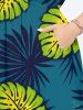 Plus Size Tropical Leaves Dip Dye Ombre Print Hawaii Split Pocket A Line Midi Dress -  