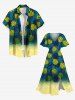 Plus Size Tropical Leaves Dip Dye Ombre Print Hawaii Split Pocket A Line Midi Dress -  