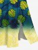 Plus Size Tropical Leaves Dip Dye Ombre Print Hawaii Split Pocket A Line Midi Dress -  