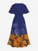 Robe midi trapèze grande taille à imprimé floral tropical hawaïen et poches fendues - Bleu S
