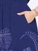 Robe midi trapèze grande taille à imprimé floral tropical hawaïen et poches fendues - Bleu S