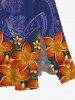 Robe midi trapèze grande taille à imprimé floral tropical hawaïen et poches fendues - Bleu S
