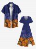Robe midi trapèze grande taille à imprimé floral tropical hawaïen et poches fendues - Bleu S