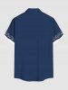 Plus Size Floral Leaves Geometric Blocks Print Hawaii Button Pocket Shirt For Men -  