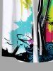 Plus Size Coconut Tree Painting Graffiti Print Hawaii Button Pocket Shirt For Men -  