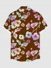 Plus Size Ombre Floral Branch Print Hawaii Button Pocket Shirt For Men -  