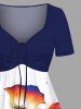 Robe Hawaii Ligne A Jointive Fleurie Branche D'Encre Eclaboussée Imprimée de Grande Taille - Bleu profond L