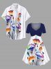 Robe Hawaii Ligne A Jointive Fleurie Branche D'Encre Eclaboussée Imprimée de Grande Taille - Bleu profond L