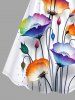 Plus Size Ombre Floral Branch Ink Painting Splatter Print Hawaii Cinched A Line Dress -  