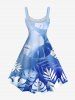 Robe Débardeur Hawaïen Imprimée Feuille Tropicale Grande Taille - Bleu Ciel S