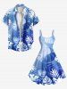 Robe Débardeur Hawaïen Imprimée Feuille Tropicale Grande Taille - Bleu Ciel S