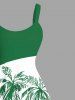 Plus Size Colorblock Coconut Tree Seascape Print Hawaii Tank Dress -  