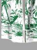 Plus Size Colorblock Coconut Tree Seascape Print Buttons Pocket Hawaii Shirt For Men -  