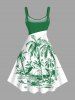 Plus Size Colorblock Coconut Tree Seascape Print Hawaii Tank Dress -  