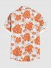 Plus Size Tropical Hibiscus Flowers Print Buttons Pocket Hawaii Shirt For Men -  