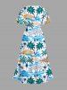 Robe de Plage Hawaïen Mi-Longue Vague de Mer et Arbre Noix de Coco Imprimés de Grande Taille - Bleu clair L