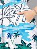 Robe de Plage Hawaïen Mi-Longue Vague de Mer et Arbre Noix de Coco Imprimés de Grande Taille - Bleu clair L