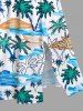 Robe de Plage Hawaïen Mi-Longue Vague de Mer et Arbre Noix de Coco Imprimés de Grande Taille - Bleu clair L