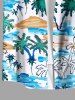Plus Size Coconut Tree Sea Waves Beach Hand Paint Print Buttons Pocket Hawaii Shirt For Men -  