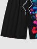 Plus Size Tropical Leaf Hibiscus Flower Print Hawaii Beach Shorts For Men -  
