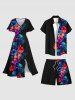 Plus Size Tropical Leaf Hibiscus Flower Print Hawaii Beach Shorts For Men -  