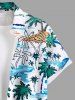 Plus Size Coconut Tree Sea Waves Beach Hand Paint Print Buttons Pocket Hawaii Shirt For Men -  