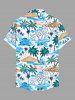 Plus Size Coconut Tree Sea Waves Beach Hand Paint Print Buttons Pocket Hawaii Shirt For Men -  