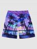 Plus Size Tie Dye Coconut Tree Sun Seascape Print Hawaii Beach Shorts For Men -  