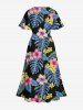 Plus Size Tropical Leaf Flowers Print Split Hawaii Midi Dress -  
