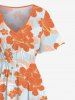 Plus Size Tropical Hibiscus Flowers Print Split Hawaii Midi Dress -  