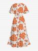 Plus Size Tropical Hibiscus Flowers Print Split Hawaii Midi Dress -  