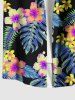 Chemise Imprimé à Fleurs et Feuilles Tropicales Grande Taille avec Boutons pour Homme - Noir M