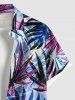 Plus Size Colorful Tropical Leaf Print Buttons Pocket Hawaii Shirt For Men -  