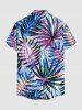 Plus Size Colorful Tropical Leaf Print Buttons Pocket Hawaii Shirt For Men -  
