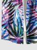 Plus Size Colorful Tropical Leaf Print Buttons Pocket Hawaii Shirt For Men -  