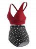 Maillot de Bain Tankini Plissé à Taille Haute à Pois - Rouge foncé 2XL