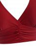 Maillot de Bain Tankini Plissé à Taille Haute à Pois - Rouge foncé 2XL