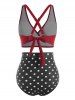 Ruched High Waisted Polka Dot Tankini Swimwear -  