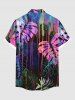 Plus Size Colorful Tropical Leaf Print Buttons Pocket Hawaii Shirt For Men -  