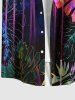 Plus Size Colorful Tropical Leaf Print Buttons Pocket Hawaii Shirt For Men -  