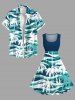 Plus Size Coconut Tree Sea Waves Print Hawaii 1950s Vintage Dress -  