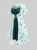 Plus Size Flutter Sleeves Floral Dress and Lace-up A Line Cami Dress Set -  