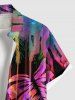 Plus Size Colorful Tropical Leaf Print Buttons Pocket Hawaii Shirt For Men -  