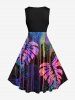 Plus Size Colorful Tropical Leaf Print Hawaii 1950s Vintage Dress -  