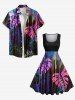 Plus Size Colorful Tropical Leaf Print Hawaii 1950s Vintage Dress -  
